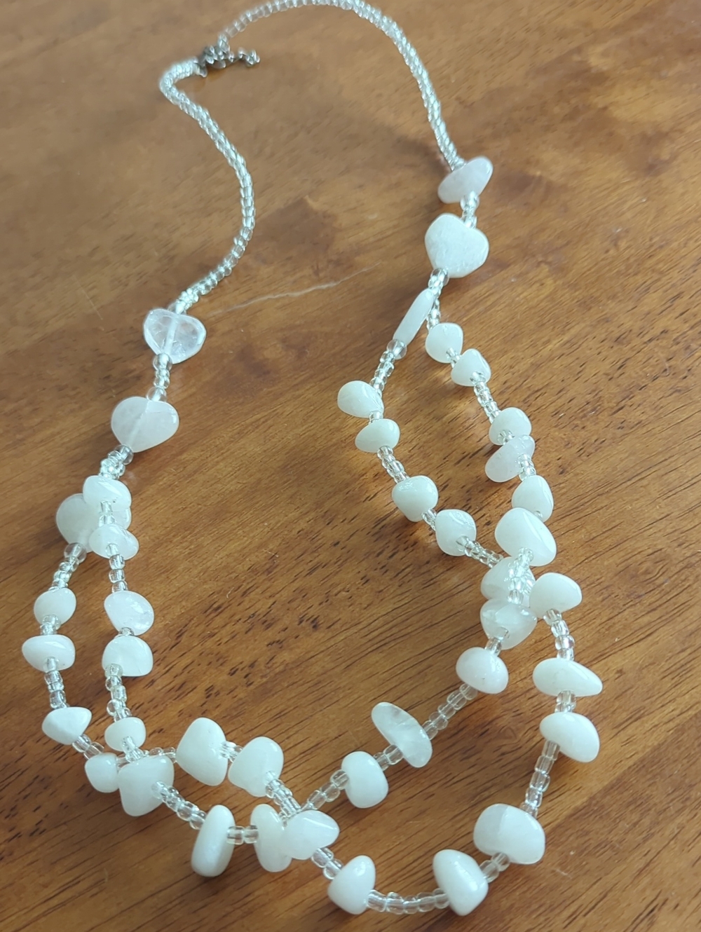 White Beaded Heart Layered Necklace - Women's Jewelry